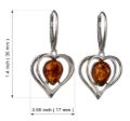 Sterling Silver and Baltic Honey Amber French Leverback Earrings "Hearts"