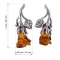 Sterling Silver and Baltic Honey Amber Post Back Earrings "Roses"
