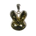 Sterling Silver Green Baltic Amber Bunny Pendant