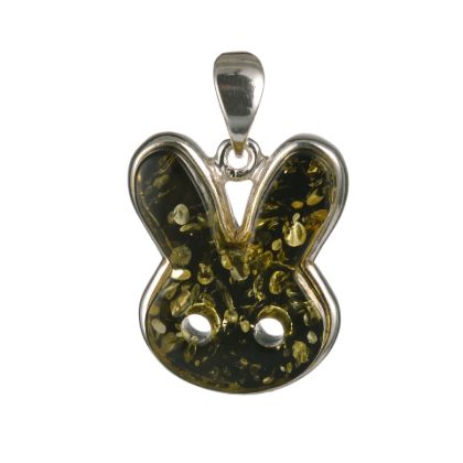 Sterling Silver Green Baltic Amber Bunny Pendant