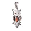 Sterling Silver and Baltic Cherry Amber Owl Pendant