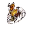 "Layla" Multicolor Baltic Amber Ring in Sterling Silver