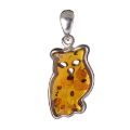 Sterling Silver Honey Baltic Amber Owl Pendant