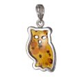 Sterling Silver Honey Baltic Amber Owl Pendant