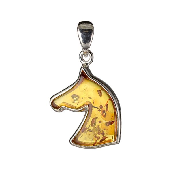 Sterling Silver Honey Baltic Amber Horse Pendant