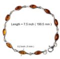 Genuine Baltic honey amber bracelet in 925 sterling silver, 7.5 inch length with oval amber links and lobster clasp, lightweight amber jewelry for women