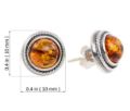 GIA Certified Sterling Silver and Round Baltic Honey Amber Stud Earrings