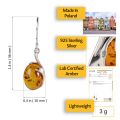 GIA Certified Sterling Silver and Baltic Honey Amber Oval Earrings