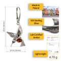 GIA Certified Sterling Silver and Baltic Amber French Leverback Earrings "Hummingbirds"