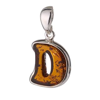 Sterling Silver and Baltic Amber D Initial Pendant Necklace