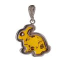 Sterling Silver Honey Baltic Amber Bunny Charm Pendant Necklace