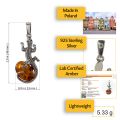 Sterling Silver and Baltic Honey Amber Lizard Pendant