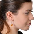 GIA Certified Sterling Silver and Baltic Honey Amber Oval Earrings