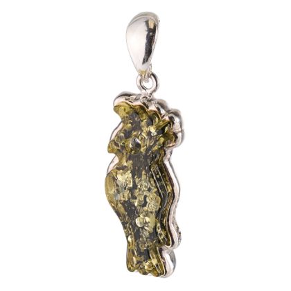 Sterling Silver Green Baltic Amber Parrot Pendant