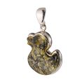 Sterling Silver Green Baltic Amber Duck Pendant
