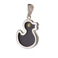Sterling Silver Green Baltic Amber Duck Pendant