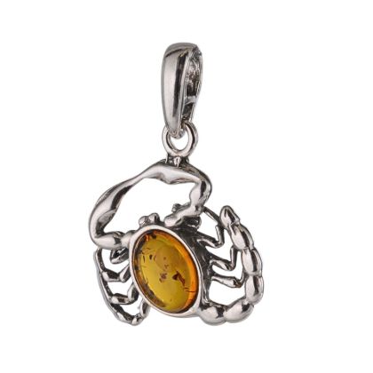 Sterling Silver and Baltic Amber Zodiac Sign Scorpio  Pendant