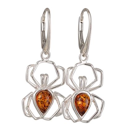 Sterling Silver and Baltic Amber French Leverback  Spider Earrings