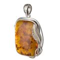 Hand Made Sterling Silver and Baltic Honey Amber Rectangular Pendant