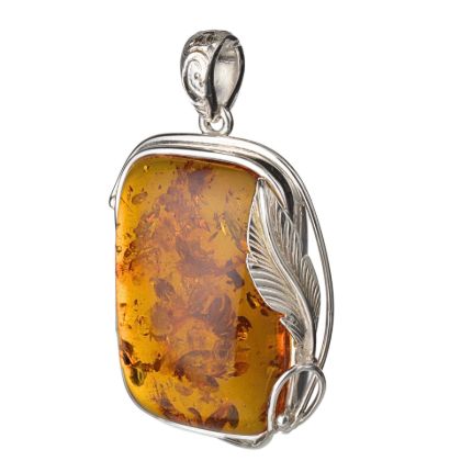 Hand Made Sterling Silver and Baltic Honey Amber Rectangular Pendant