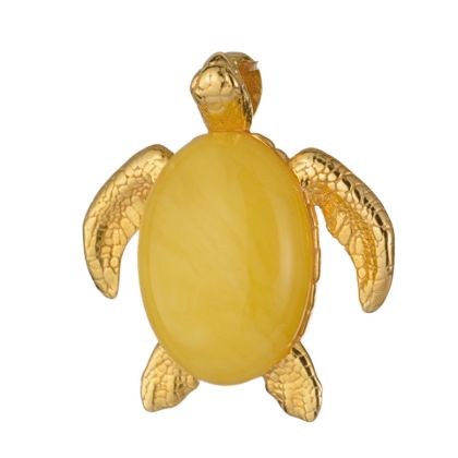 Gold Plated 925 Sterling Silver Baltic Butterscotch Amber Turtle Pendant