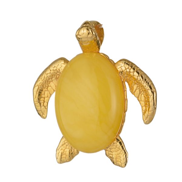 Gold Plated 925 Sterling Silver Baltic Butterscotch Amber Turtle Pendant