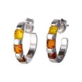 Multicolor Baltic Amber Hoop Earrings in Sterling Silver
