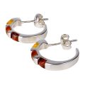 Multicolor Baltic Amber Hoop Earrings in Sterling Silver