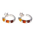 Multicolor Baltic Amber Hoop Earrings in Sterling Silver