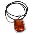 Hand Made Sterling Silver and Baltic Honey Amber Rectangular Pendant