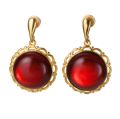 Gold Plated 925 Sterling Silver Baltic Red Amber Round Earrings