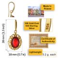 Gold Plated 925 Sterling Silver Baltic Red Oval Amber Fish Hook Earrings