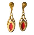 Gold Plated 925 Sterling Silver Baltic Red Amber Dangling Earrings