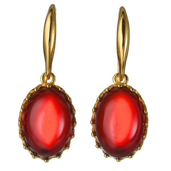 Gold Plated 925 Sterling Silver Baltic Red Amber Fish Hook Earrings