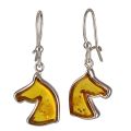 925 Sterling Silver Baltic Honey Horse Head Amber Earrings, Kidney Ear Wire Hook, Handmade Gemstone Earrings, Vintage Style Sterling Silver