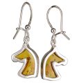 925 Sterling Silver Baltic Honey Horse Head Amber Earrings, Kidney Ear Wire Hook, Handmade Gemstone Earrings, Vintage Style Sterling Silver