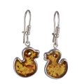 BALTICANA JEWELRY Sterling Silver and Baltic Amber Kidney Hook Honey Amber Duck Earrings