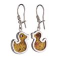 Sterling Silver and Baltic Amber Kidney Hook Honey Amber Duck Earrings