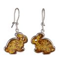 Sterling Silver and Baltic Amber Kidney Hook Honey Amber Bunny Earrings