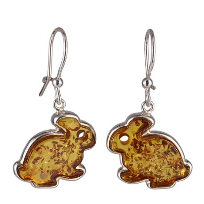 Sterling Silver and Baltic Amber Kidney Hook Honey Amber Bunny Earrings