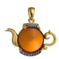 Gold Plated 925 Sterling Silver  and Baltic Cherry Amber Tea Pot Pendant