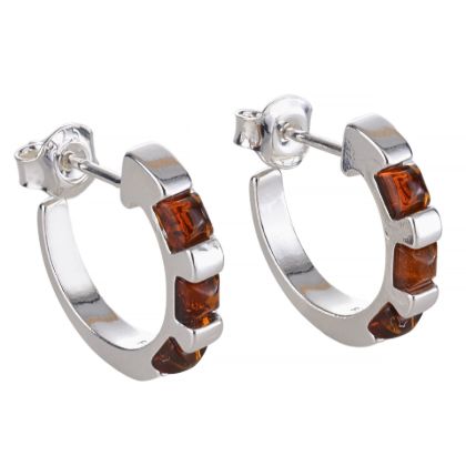 Sterling Silver and Baltic Honey Amber Hoop Earrings