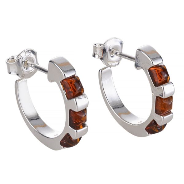 Sterling Silver and Baltic Honey Amber Hoop Earrings