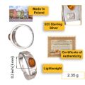 Image of Baltic Honey Amber and Sterling Silver Greek Key Meander Ring - Adjustable infographics