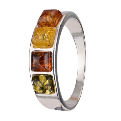 Multicolor Baltic Amber Ring in Sterling Silver
