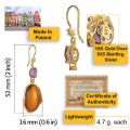 BALTICANA JEWELRY Gold Plated 925 Sterling Silver Cognac Baltic Amber and Amethyst Dangle Earrings