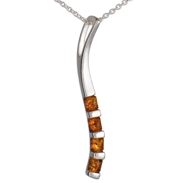 Sterling Silver and Baltic Honey Amber Contemporary Pendant