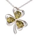Sterling Silver and Baltic Green Amber Shamrock Pendant