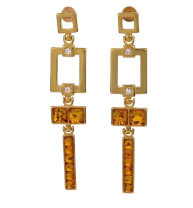 18K Gold Plated 925 Sterling Silver Baltic Honey Amber Bullet Clutch Earrings