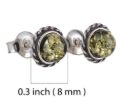 Amber Jewelry for Women - 925 Sterling Silver and Baltic Green Amber Post Back Earrings, Small Silver Gemstone Studs - Sterling Silver Jewelry Collection